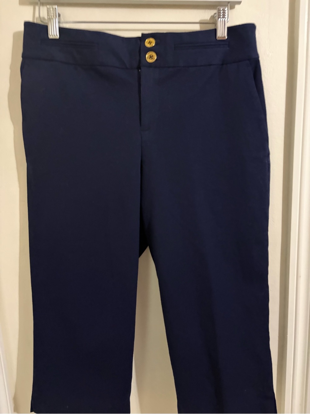 Lauren Ralph Lauren Navy Cropped Dress Pants with Gold Buttons